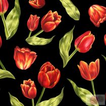   Digitális nyomtatású pamut puplin-md065-tulipán-fekete alapon